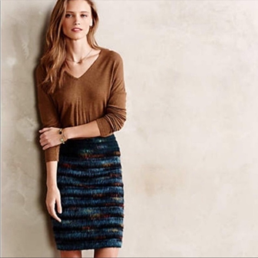 Anthropologie Maeve Feathered Wool Pencil Skirt Size 2 EUC